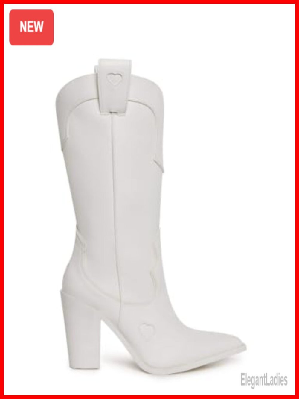Vegan Leather Mid-Calf Western Cowboy Boots with Heart Stitching